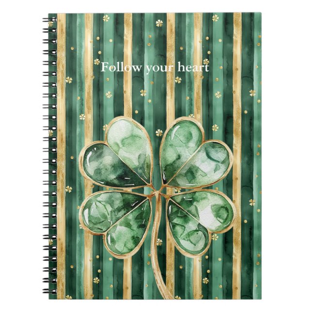 Green Gold Shamrock Stripes Notebook (Front)