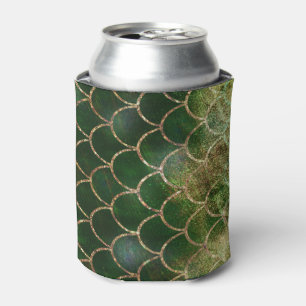 Green & Gold Shimmer Mermaid Fish Scales Can Cooler