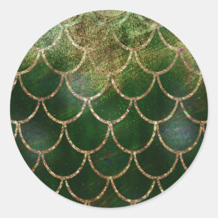 Green & Gold Shimmer Mermaid Fish Scales Classic Round Sticker