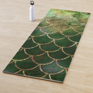 Green & Gold Shimmer Mermaid Fish Scales Yoga Mat