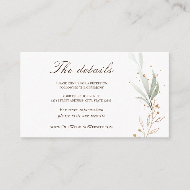 Green Gold Simple Greenery Watercolor Wedding Enclosure Card (Front)