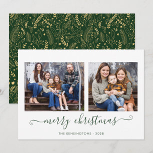 Green Gold Simple Script Merry Christmas Photo Holiday Card