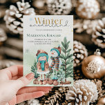 Green gold Snow Girl Snowman Christmas Birthday Invitation<br><div class="desc">a birthday set in a magical Winter Wonderland, where childhood imagination meets seasonal charm. The design features a sweet snowman and a little girl dressed warmly in cozy hats and scarves, standing among evergreen trees, creating a scene that feels both playful and heartwarming. The watercolor style softens the image, evoking...</div>
