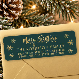 Green Gold Snowflake Christmas Return Address