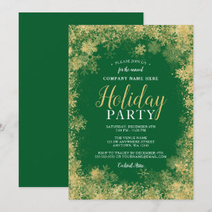 Green Gold Snowflake Corporate Holiday Party Invitation