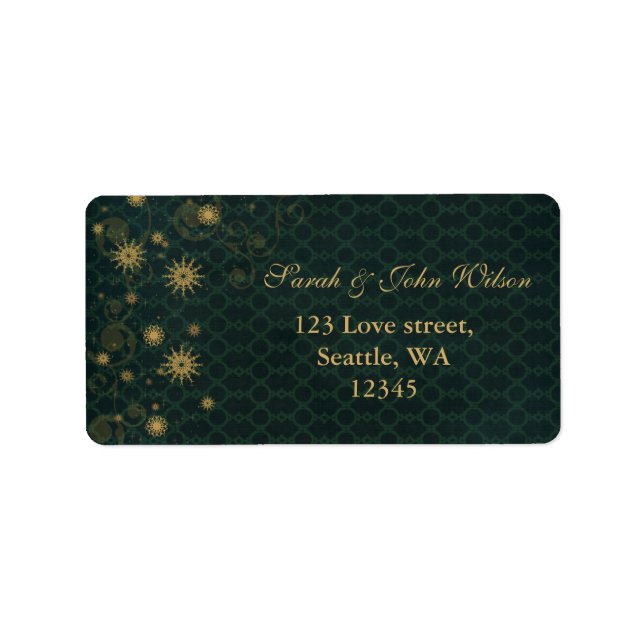 green gold Snowflakes Winter address label (Front)