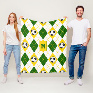 green gold soccer team colors argyle pattern fleece blanket