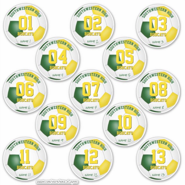 green gold soccer team colours gifts set of 13 (Front)