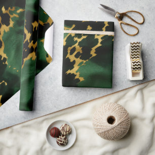 Green Gold Southwest Cowboy Cowgirl Cowhide Wrapping Paper