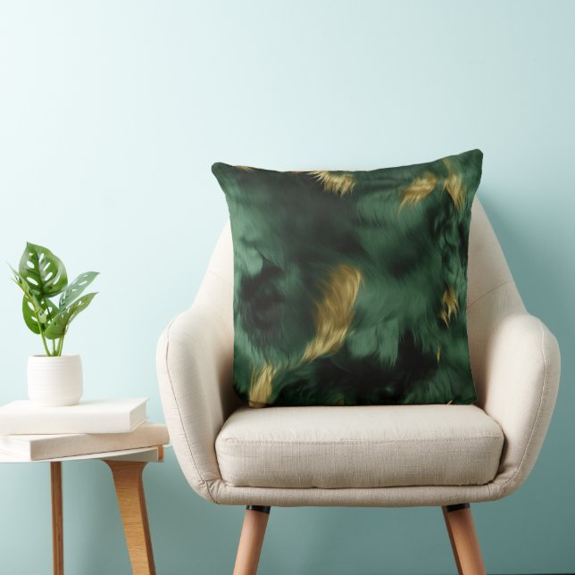 Green Gold Southwest Cowhide Throw Pillow (Chair)