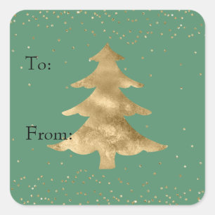 Green Gold Sparkle Dots Christmas Tree     Square Sticker