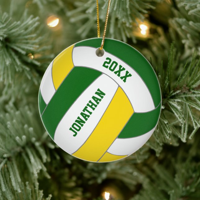 green gold sports team colours boys volleyball ceramic ornament (Tree)