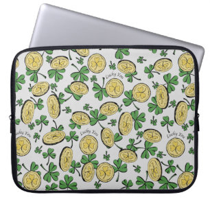 Green & Gold St Patrick's Lucky You Shamrock Laptop Sleeve