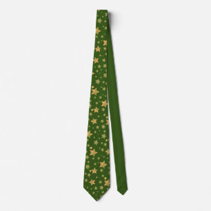 Green Gold Star Pattern bright Modern Christmas Tie