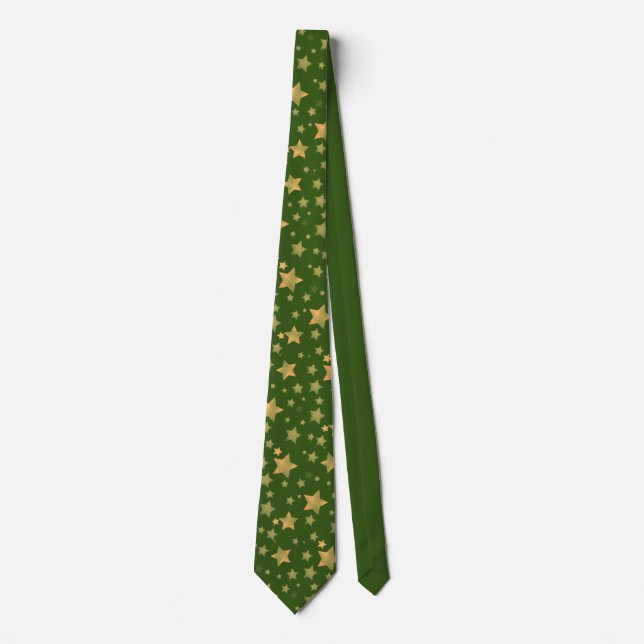 Green Gold Star Pattern bright Modern Christmas Tie (Front)