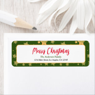 Green Gold Star Seasonal Christmas Return Address