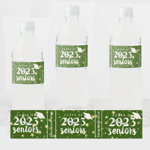 Green Gold Stars Class of 2023 Senior Graduation Water Bottle Label