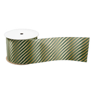 Green Gold Stripes Christmas Satin Ribbon