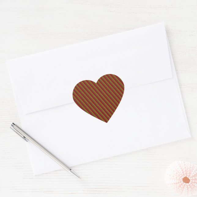 Green & Gold Stripes Glitter Heart Sticker (Envelope)