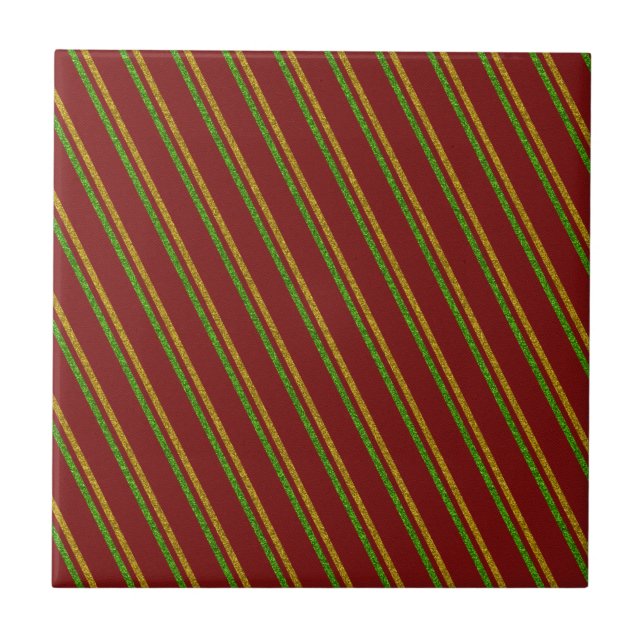 Green & Gold Stripes Glitter Tile (Front)