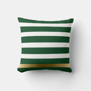 Green & Gold Stripes Throw Pillow