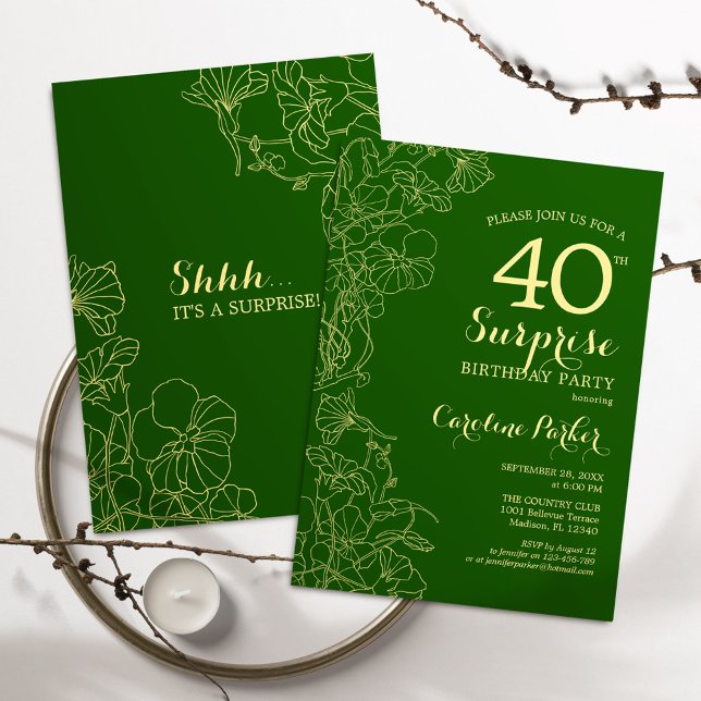Green Gold Surprise 40th Birthday Party Invitation (Creator Uploaded)