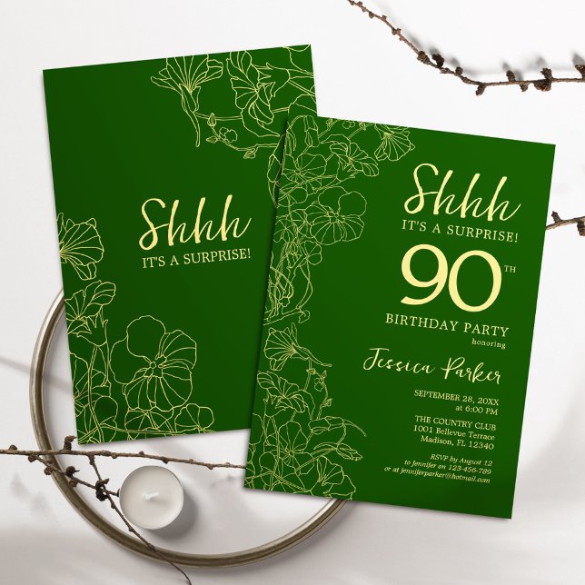 Green Gold Surprise 90th Birthday Invitation (Creator Uploaded)