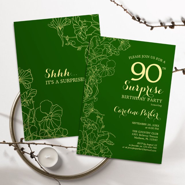 Green Gold Surprise 90th Birthday Party Invitation (Creator Uploaded)