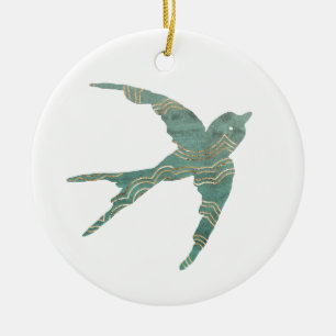 Green & Gold Swallow Ceramic Ornament