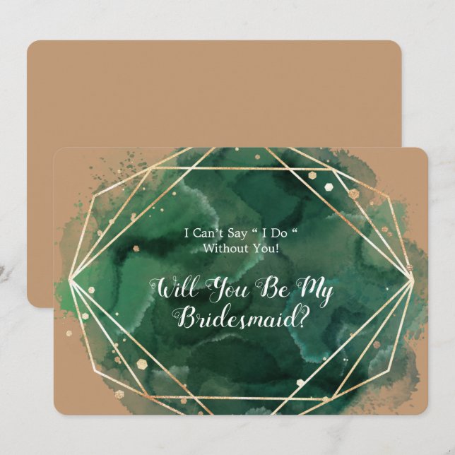 Green Gold Tan Will You Be My Bridesmaid invite (Front/Back)