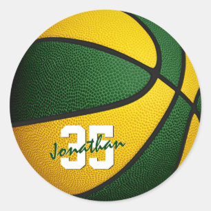 green gold team colors boys girls basketball classic round sticker