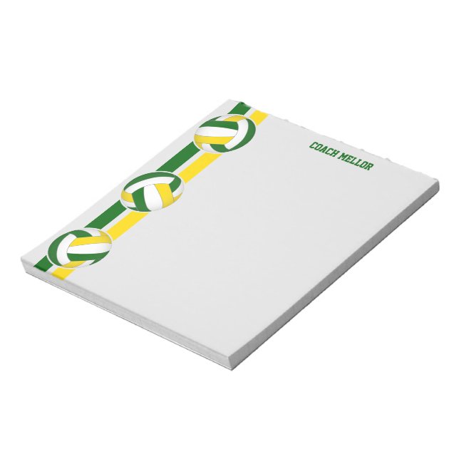 green gold team colors volleyball coach custom notepad (Rotated)