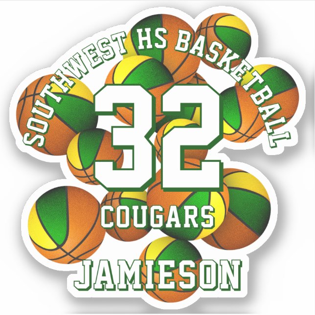 green gold team colours basketballs team name (Front)