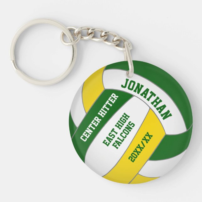 green gold team colours custom boys volleyball keychain (Front)