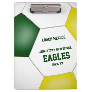 green gold team colours custom soccer coach clipboard