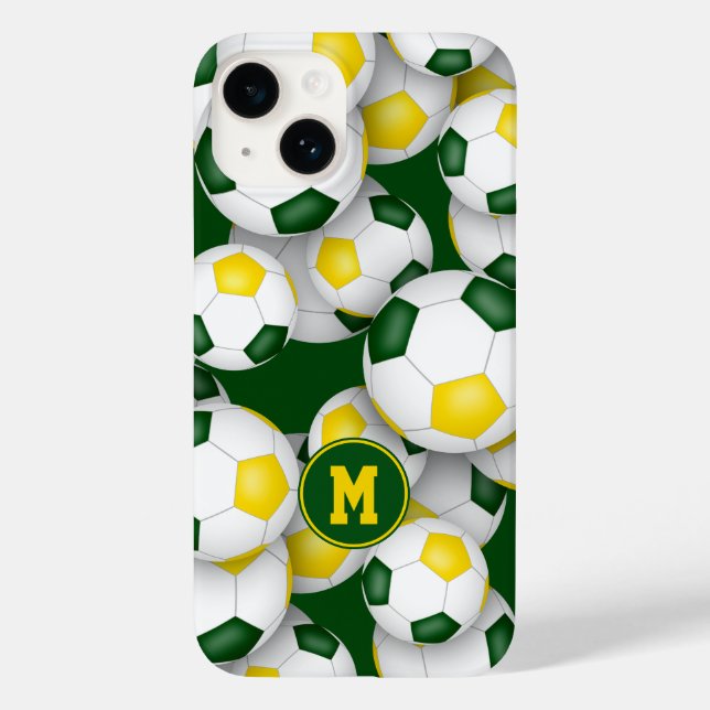 Green gold team colours fun soccer balls pattern Case-Mate iPhone case (Back)