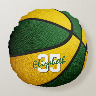 green gold team colours girls boys basketball room round pillow