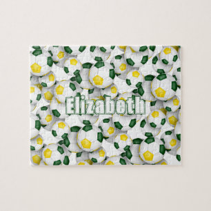 green gold team colours girls boys soccer jigsaw puzzle
