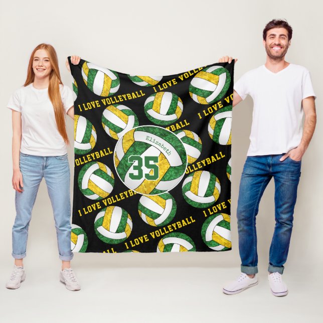 green gold team colours girls I love volleyball Fleece Blanket (In Situ)