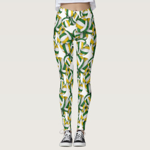 Green gold team colours girly volleyballs pattern leggings