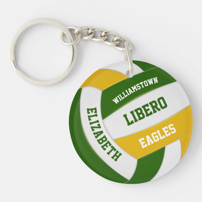 green gold team colours personalized volleyball keychain (Front)