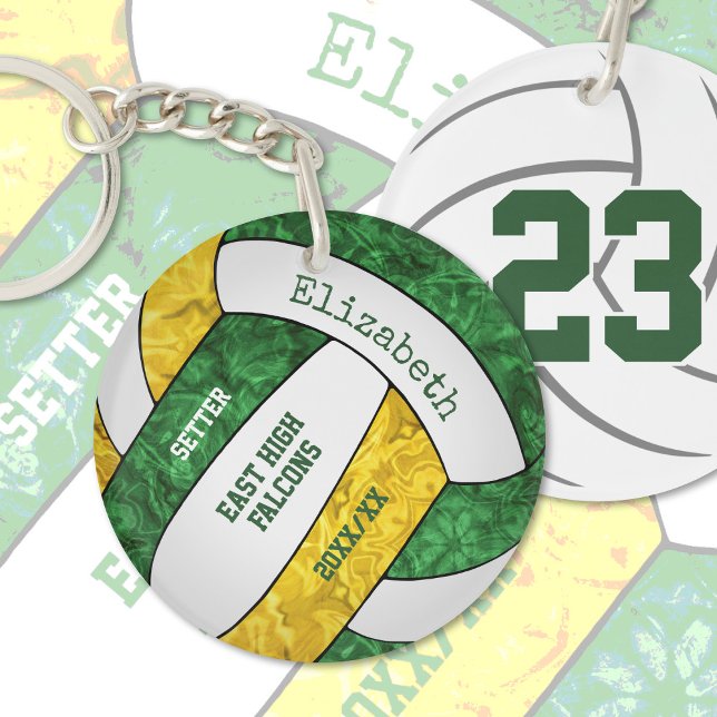 green gold team colours personalized volleyball keychain (Creator Uploaded)