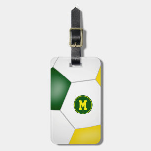 green gold team colours soccer player luggage tag