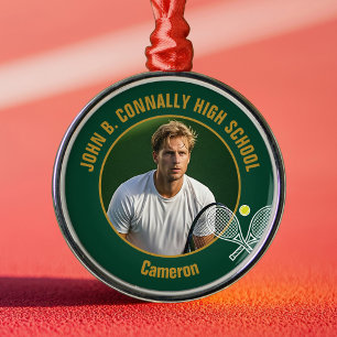 Green Gold Tennis Player Photo Christmas Gift Metal Ornament
