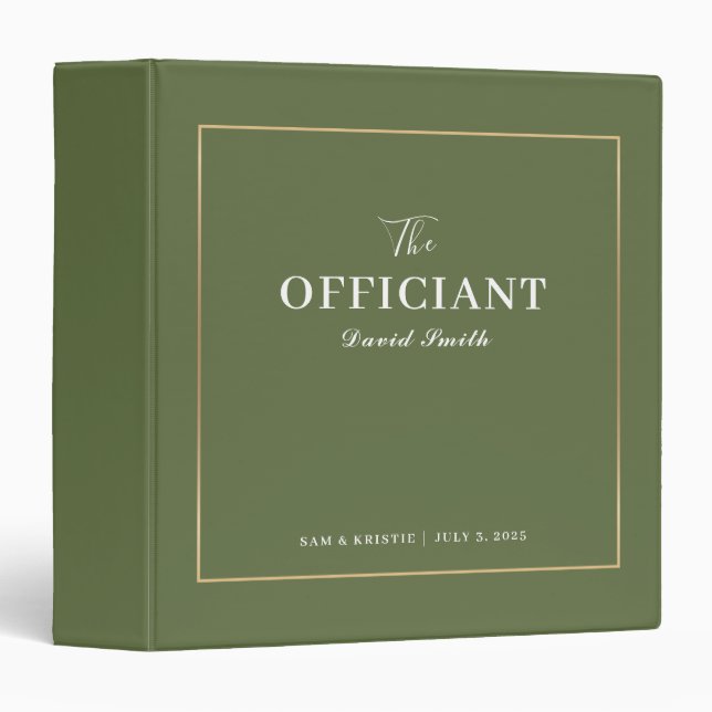 Green Gold The Officiant Personalized Wedding Binder (Front/Spine)