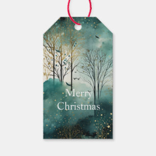 Green Gold Trees Christmas Gift Tags