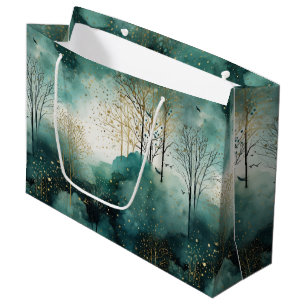 Green Gold Trees Christmas Large Gift Bag
