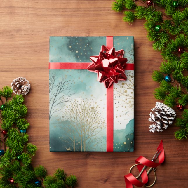Green Gold Trees Christmas Wrapping Paper (Holiday Gift)