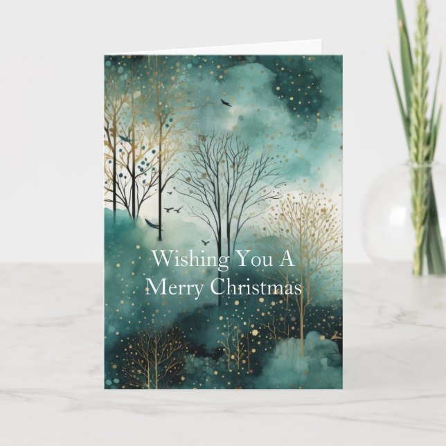 Green Gold Trees Glam Christmas Card (Front)