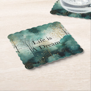 Green Gold Trees Paper Coaster